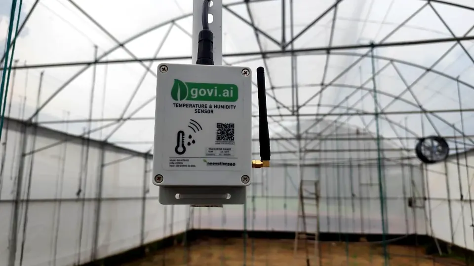 Temperature and humidity sensor inside a greenhouse
